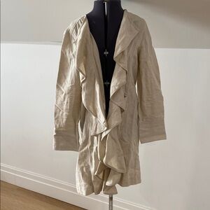 Laura Ashley 100% linen ruffle front open cardigan